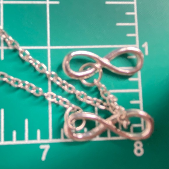 Lariat Chain Necklace Double Infinity Silver Tone Pendant - Picture 9 of 9